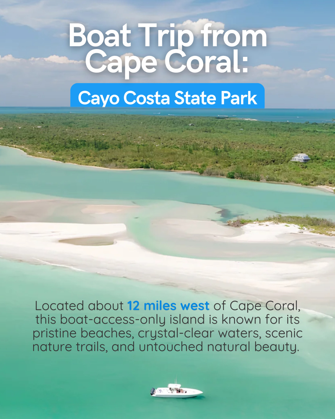 Looking for the perfect day trip from Cape Coral? ☀️

Hop on a boat and head to Cayo Costa State Park.

Whether you're swimming, shelling, or simpl...