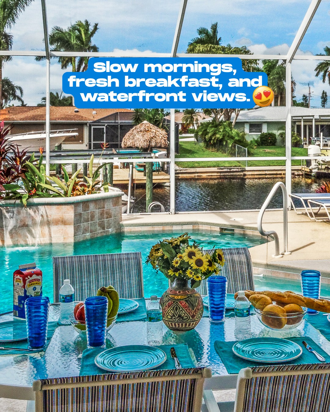 Imagine waking up, stepping outside with your morning coffee, enjoying a fresh breakfast by the pool, and watching the water sparkle in the Florida...