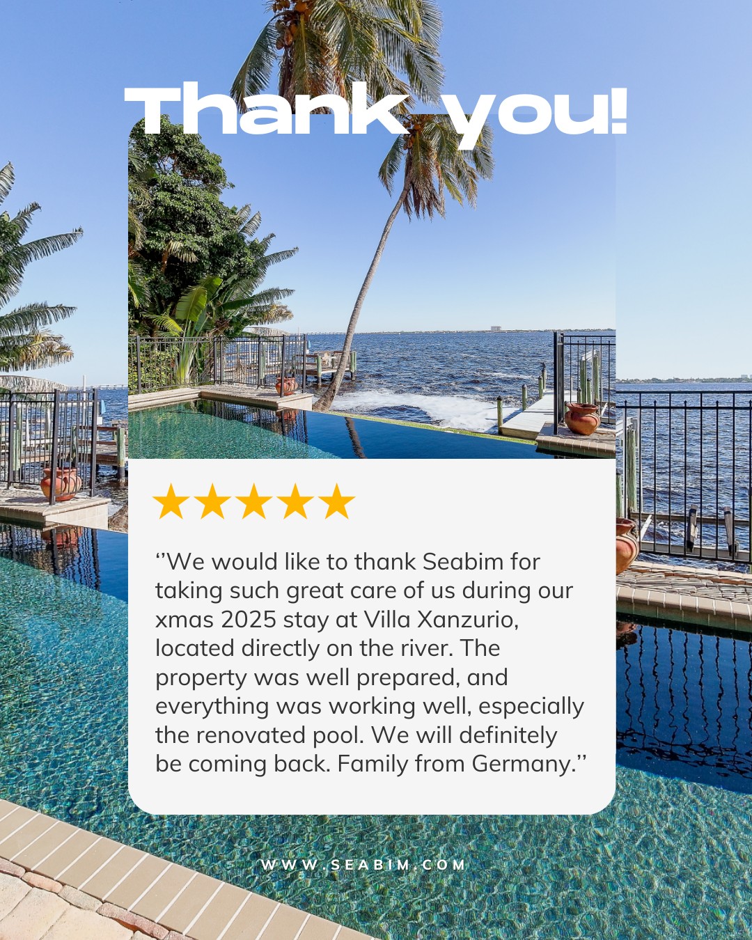 ✈️ A family from Germany chose Villa Xanzurio for their Christmas 2025 getaway… and we couldn’t be happier to have hosted them!

At Seabim, we love...