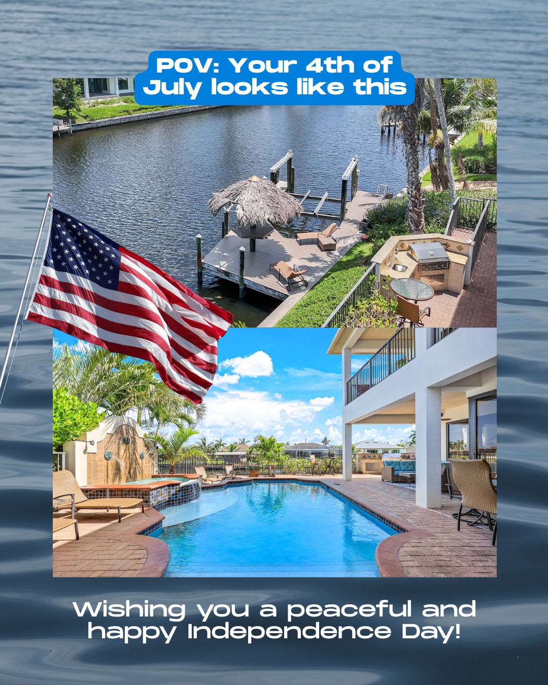 POV: Your 4th of July looks like this. 🇺🇸

✅ Pool 
✅ Poolside BBQ 
✅ Canal views 
✅ Cold drinks 
✅ Fireworks at sunset

Wishing you a peaceful and ...