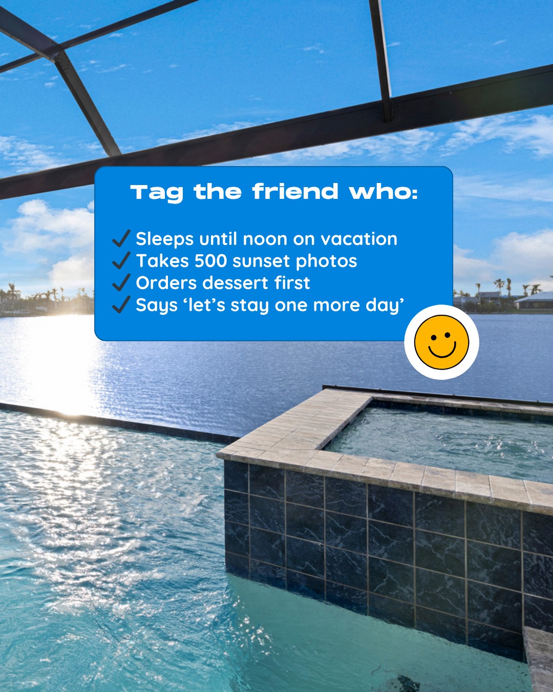 Tag that friend! 👀🌴

If you know, you know… they make every trip a little too fun to end. 😄

#VacationRental #FloridaVacation #CapeCoral
