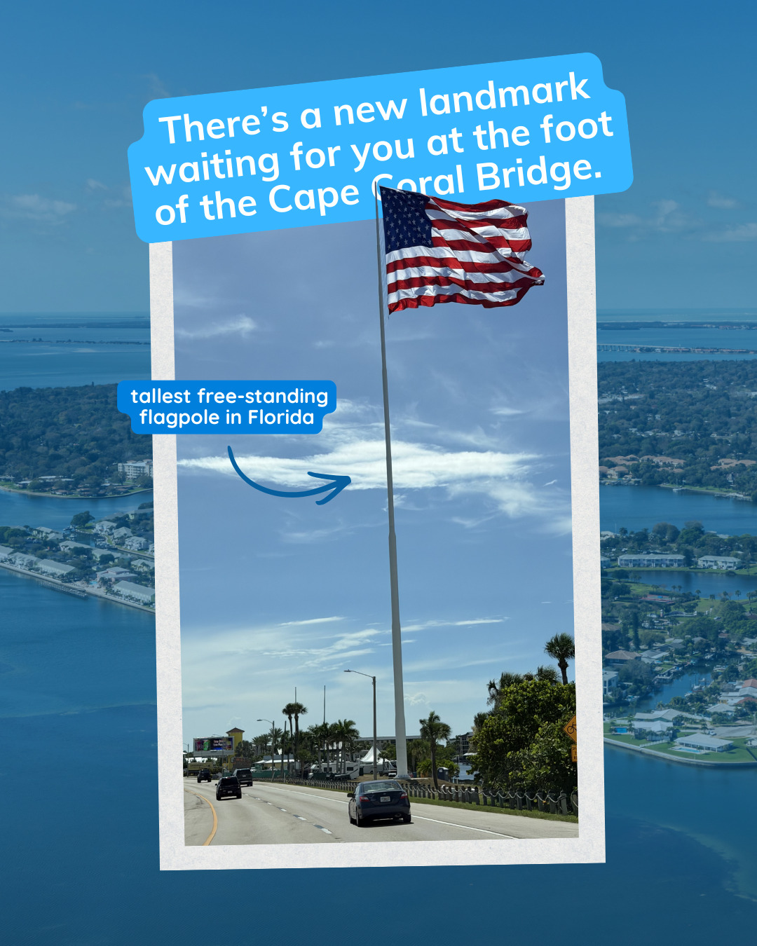 Cape Coral has a new landmark. 🇺🇸

A 250-foot American flagpole now stands at the Cape Coral Bridge, created to mark America’s 250th birthday and m...